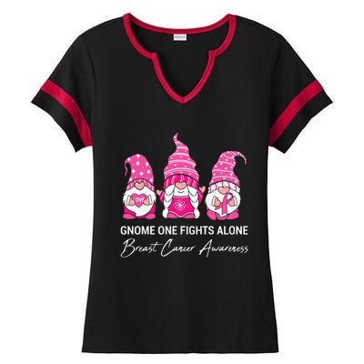 Gnomes One Fight Alone Pink Ribbon Breast Cancer Ladies Halftime Notch Neck Tee