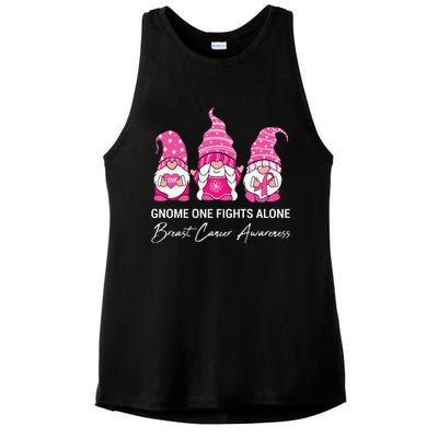 Gnomes One Fight Alone Pink Ribbon Breast Cancer Ladies PosiCharge Tri-Blend Wicking Tank