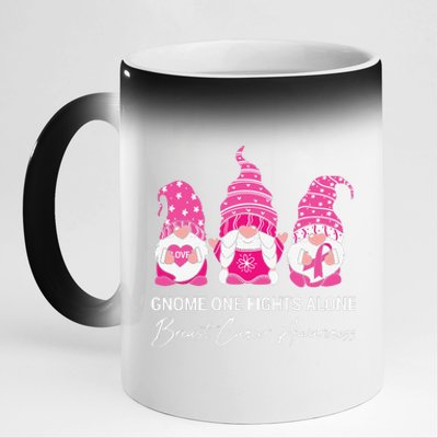 Gnomes One Fight Alone Pink Ribbon Breast Cancer 11oz Black Color Changing Mug