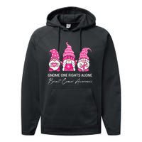 Gnomes One Fight Alone Pink Ribbon Breast Cancer Performance Fleece Hoodie