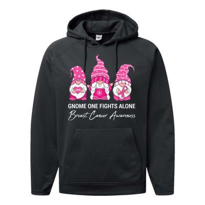 Gnomes One Fight Alone Pink Ribbon Breast Cancer Performance Fleece Hoodie