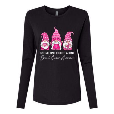 Gnomes One Fight Alone Pink Ribbon Breast Cancer Womens Cotton Relaxed Long Sleeve T-Shirt