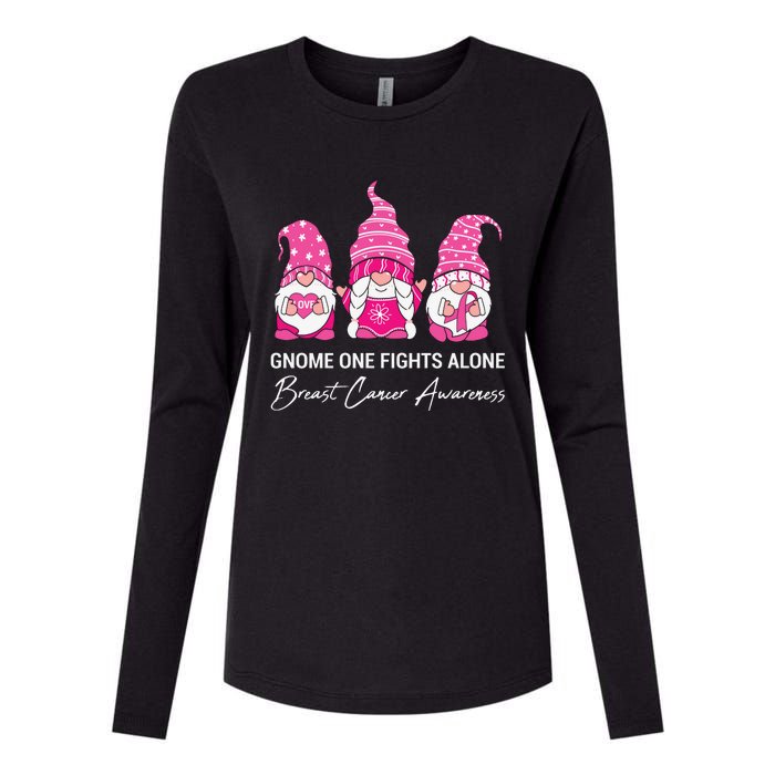 Gnomes One Fight Alone Pink Ribbon Breast Cancer Womens Cotton Relaxed Long Sleeve T-Shirt