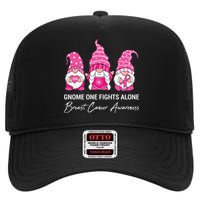 Gnomes One Fight Alone Pink Ribbon Breast Cancer High Crown Mesh Back Trucker Hat