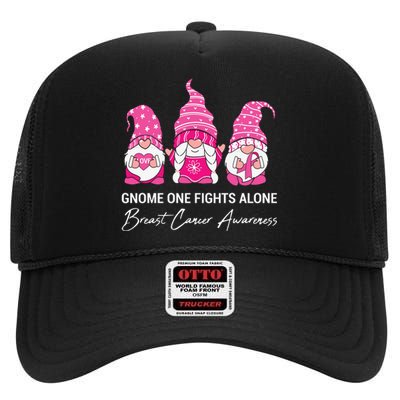 Gnomes One Fight Alone Pink Ribbon Breast Cancer High Crown Mesh Back Trucker Hat