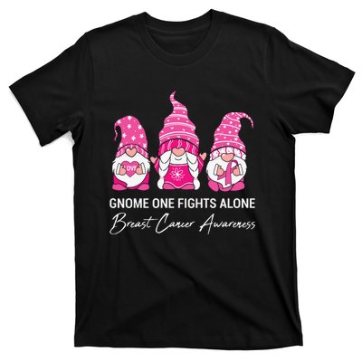 Gnomes One Fight Alone Pink Ribbon Breast Cancer T-Shirt