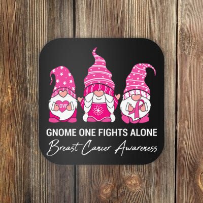 Gnomes One Fight Alone Pink Ribbon Breast Cancer Coaster