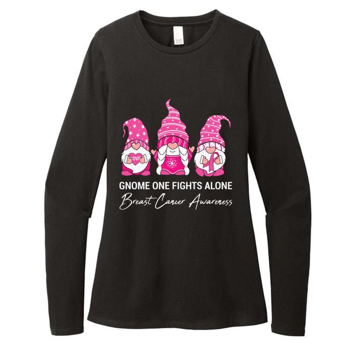 Gnomes One Fight Alone Pink Ribbon Breast Cancer Womens CVC Long Sleeve Shirt