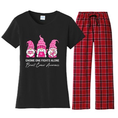 Gnomes One Fight Alone Pink Ribbon Breast Cancer Women's Flannel Pajama Set