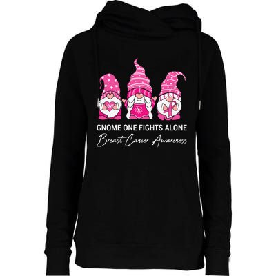 Gnomes One Fight Alone Pink Ribbon Breast Cancer Womens Funnel Neck Pullover Hood