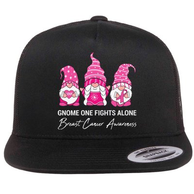 Gnomes One Fight Alone Pink Ribbon Breast Cancer Flat Bill Trucker Hat