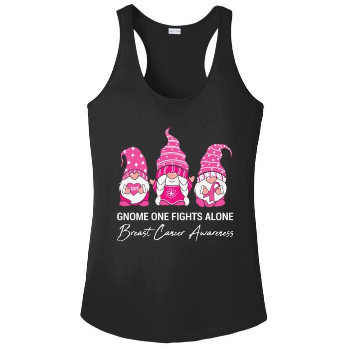 Gnomes One Fight Alone Pink Ribbon Breast Cancer Ladies PosiCharge Competitor Racerback Tank