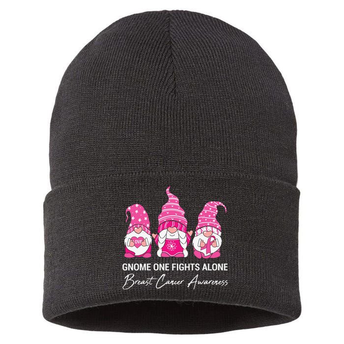 Gnomes One Fight Alone Pink Ribbon Breast Cancer Sustainable Knit Beanie