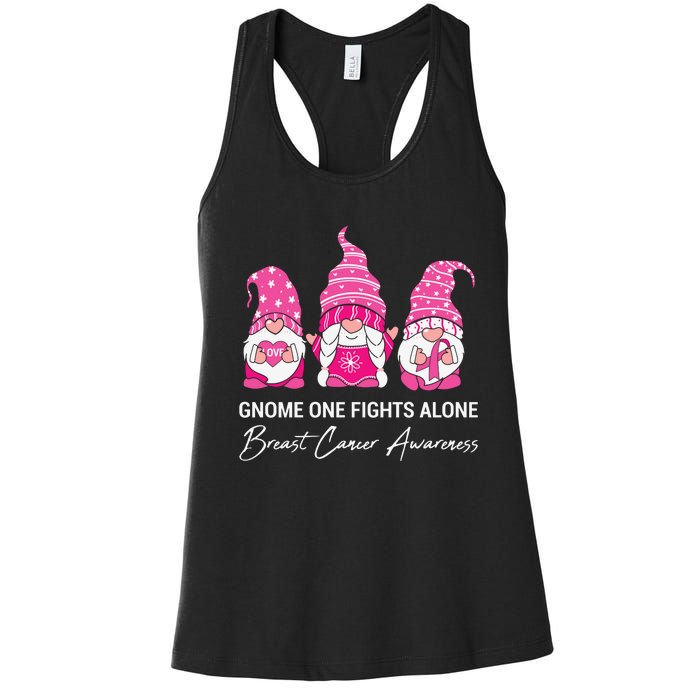 Gnomes One Fight Alone Pink Ribbon Breast Cancer Women's Racerback Tank