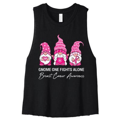 Gnomes One Fight Alone Pink Ribbon Breast Cancer Women's Racerback Cropped Tank