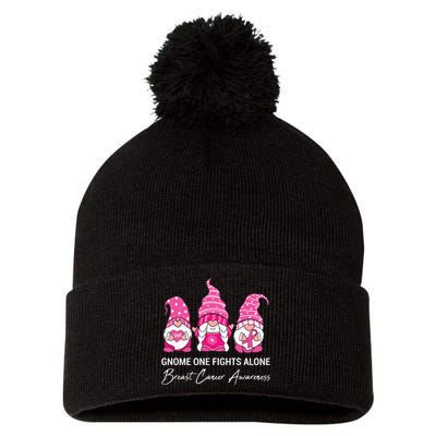 Gnomes One Fight Alone Pink Ribbon Breast Cancer Pom Pom 12in Knit Beanie