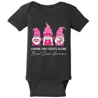 Gnomes One Fight Alone Pink Ribbon Breast Cancer Baby Bodysuit