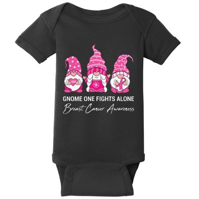 Gnomes One Fight Alone Pink Ribbon Breast Cancer Baby Bodysuit