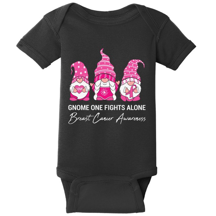 Gnomes One Fight Alone Pink Ribbon Breast Cancer Baby Bodysuit