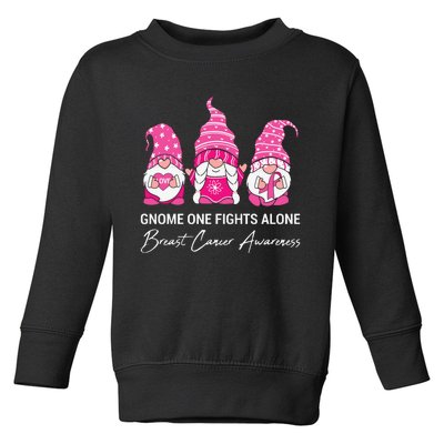 Gnomes One Fight Alone Pink Ribbon Breast Cancer Toddler Sweatshirt