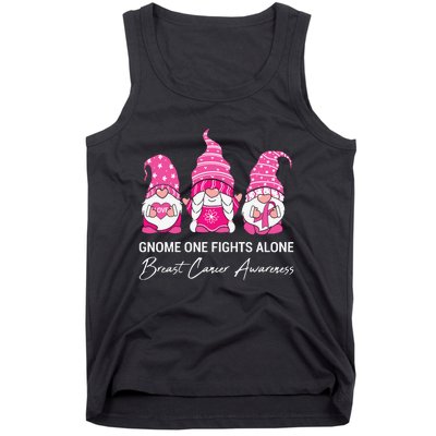 Gnomes One Fight Alone Pink Ribbon Breast Cancer Tank Top