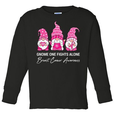 Gnomes One Fight Alone Pink Ribbon Breast Cancer Toddler Long Sleeve Shirt