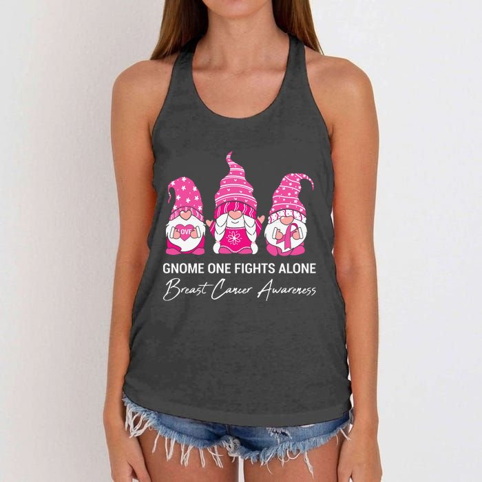 Gnomes One Fight Alone Pink Ribbon Breast Cancer Women's Knotted Racerback Tank