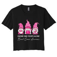 Gnomes One Fight Alone Pink Ribbon Breast Cancer Women's Crop Top Tee