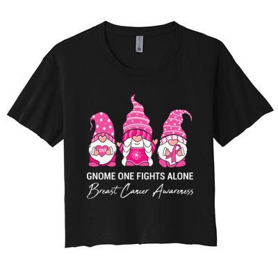 Gnomes One Fight Alone Pink Ribbon Breast Cancer Women's Crop Top Tee