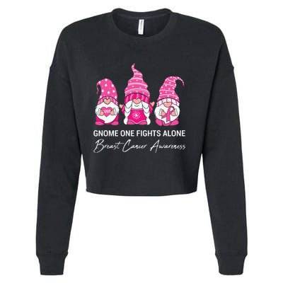 Gnomes One Fight Alone Pink Ribbon Breast Cancer Cropped Pullover Crew