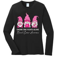 Gnomes One Fight Alone Pink Ribbon Breast Cancer Ladies Long Sleeve Shirt