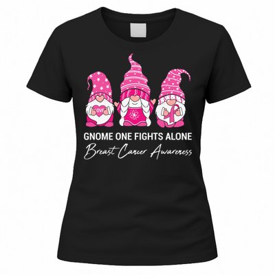 Gnomes One Fight Alone Pink Ribbon Breast Cancer Women's T-Shirt