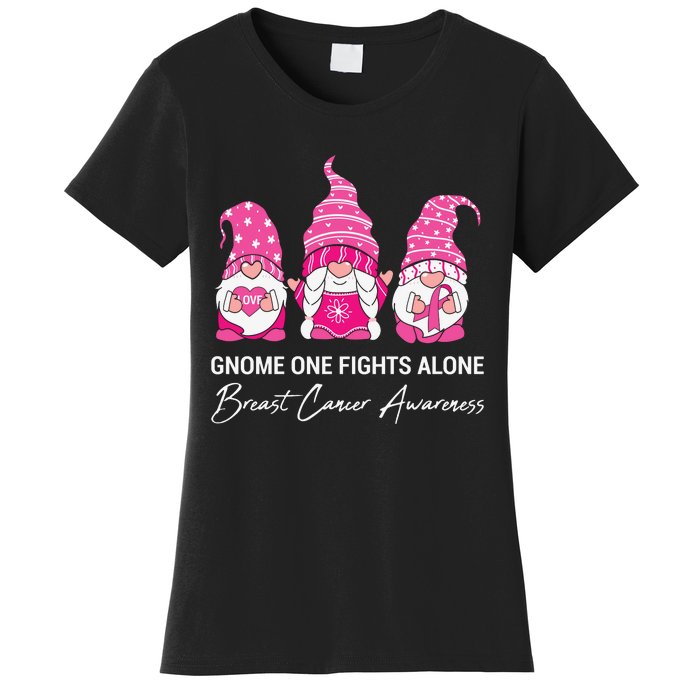 Gnomes One Fight Alone Pink Ribbon Breast Cancer Women's T-Shirt