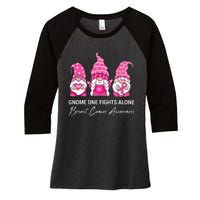 Gnomes One Fight Alone Pink Ribbon Breast Cancer Women's Tri-Blend 3/4-Sleeve Raglan Shirt