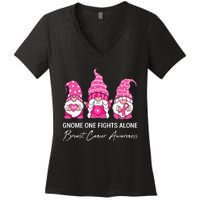 Gnomes One Fight Alone Pink Ribbon Breast Cancer Women's V-Neck T-Shirt