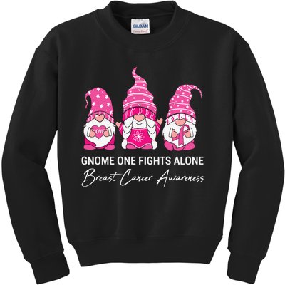 Gnomes One Fight Alone Pink Ribbon Breast Cancer Kids Sweatshirt