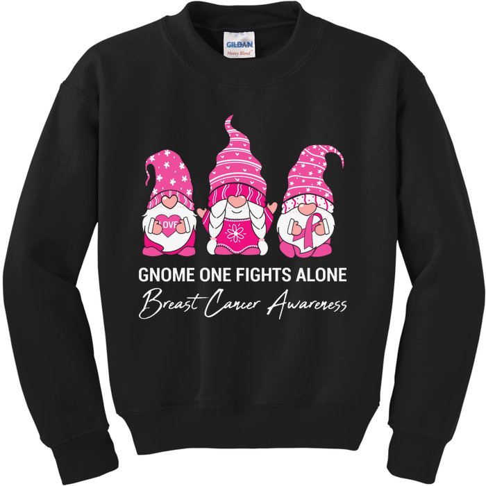 Gnomes One Fight Alone Pink Ribbon Breast Cancer Kids Sweatshirt