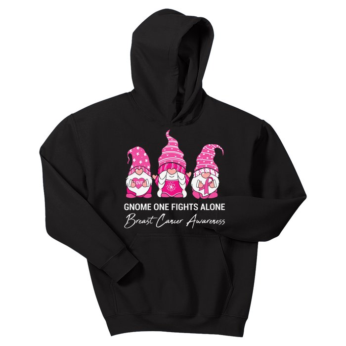 Gnomes One Fight Alone Pink Ribbon Breast Cancer Kids Hoodie