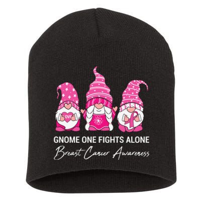 Gnomes One Fight Alone Pink Ribbon Breast Cancer Short Acrylic Beanie