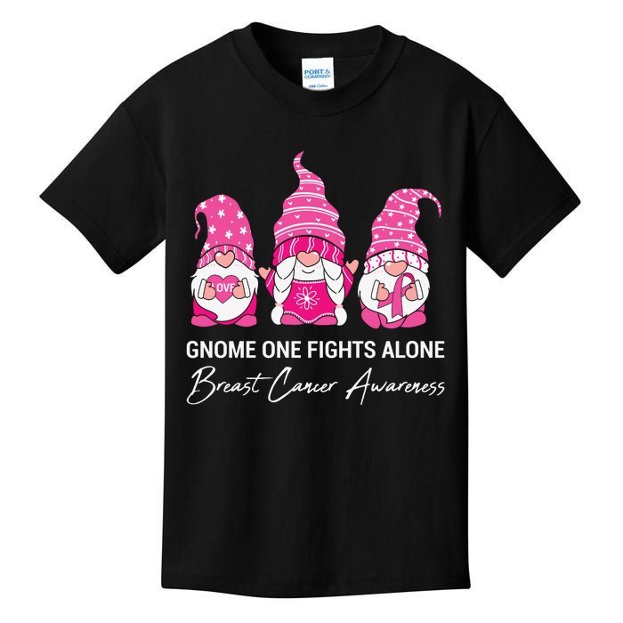 Gnomes One Fight Alone Pink Ribbon Breast Cancer Kids T-Shirt