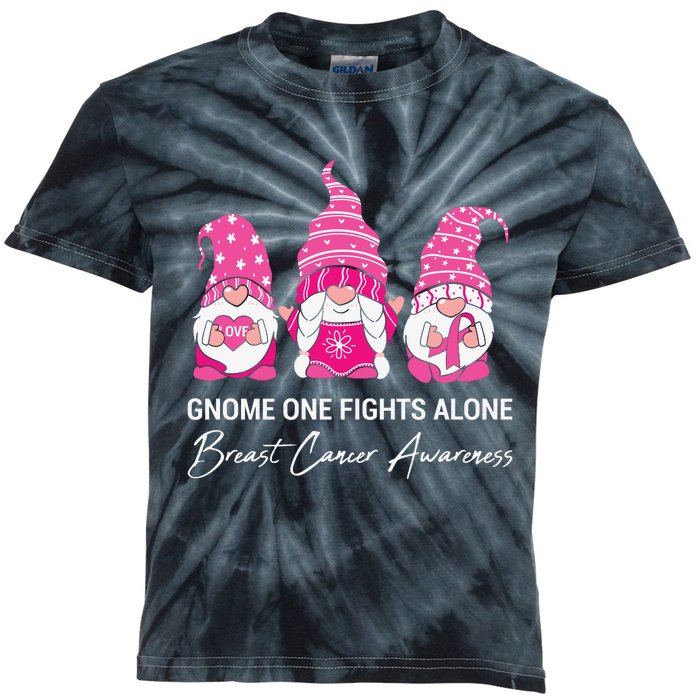 Gnomes One Fight Alone Pink Ribbon Breast Cancer Kids Tie-Dye T-Shirt