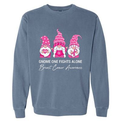 Gnomes One Fight Alone Pink Ribbon Breast Cancer Garment-Dyed Sweatshirt