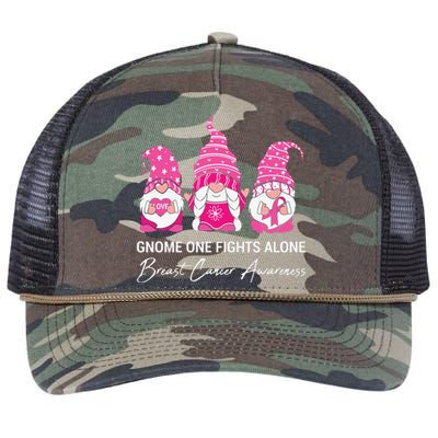 Gnomes One Fight Alone Pink Ribbon Breast Cancer Retro Rope Trucker Hat Cap