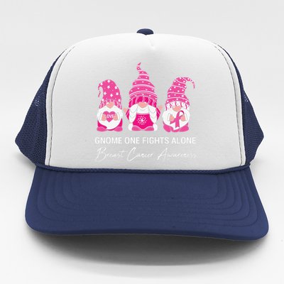 Gnomes One Fight Alone Pink Ribbon Breast Cancer Trucker Hat