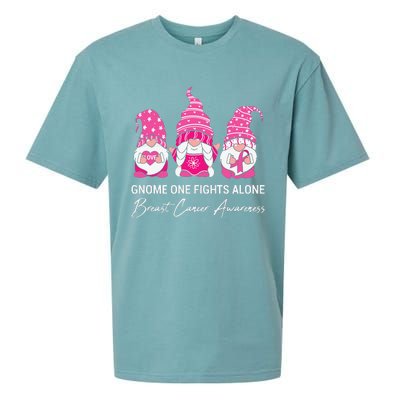 Gnomes One Fight Alone Pink Ribbon Breast Cancer Sueded Cloud Jersey T-Shirt