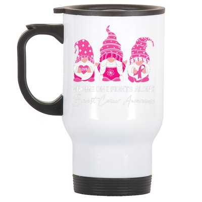 Gnomes One Fight Alone Pink Ribbon Breast Cancer Stainless Steel Travel Mug