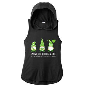 Gnome One Fights Alone Mental Health Awareness Green Ribbon Ladies PosiCharge Tri-Blend Wicking Draft Hoodie Tank