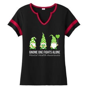 Gnome One Fights Alone Mental Health Awareness Green Ribbon Ladies Halftime Notch Neck Tee