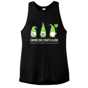 Gnome One Fights Alone Mental Health Awareness Green Ribbon Ladies PosiCharge Tri-Blend Wicking Tank