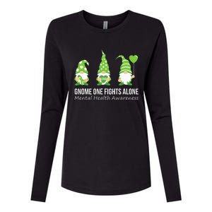 Gnome One Fights Alone Mental Health Awareness Green Ribbon Womens Cotton Relaxed Long Sleeve T-Shirt